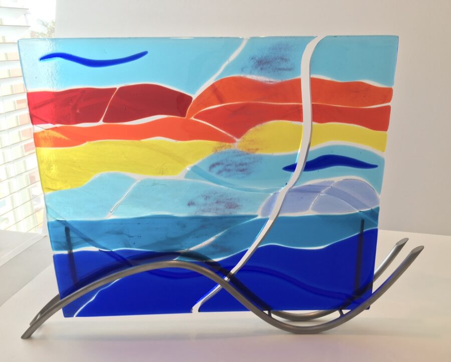 Reflections on the Sea 21w x 15h x 1.5d - Fused Glass Sculpture by Jill Casty Art